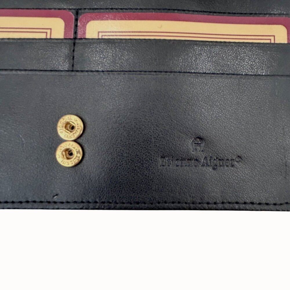NWOT Etienne Aigner Black Croc-Embossed Leather Foldover Wallet - Picture 6 of 7